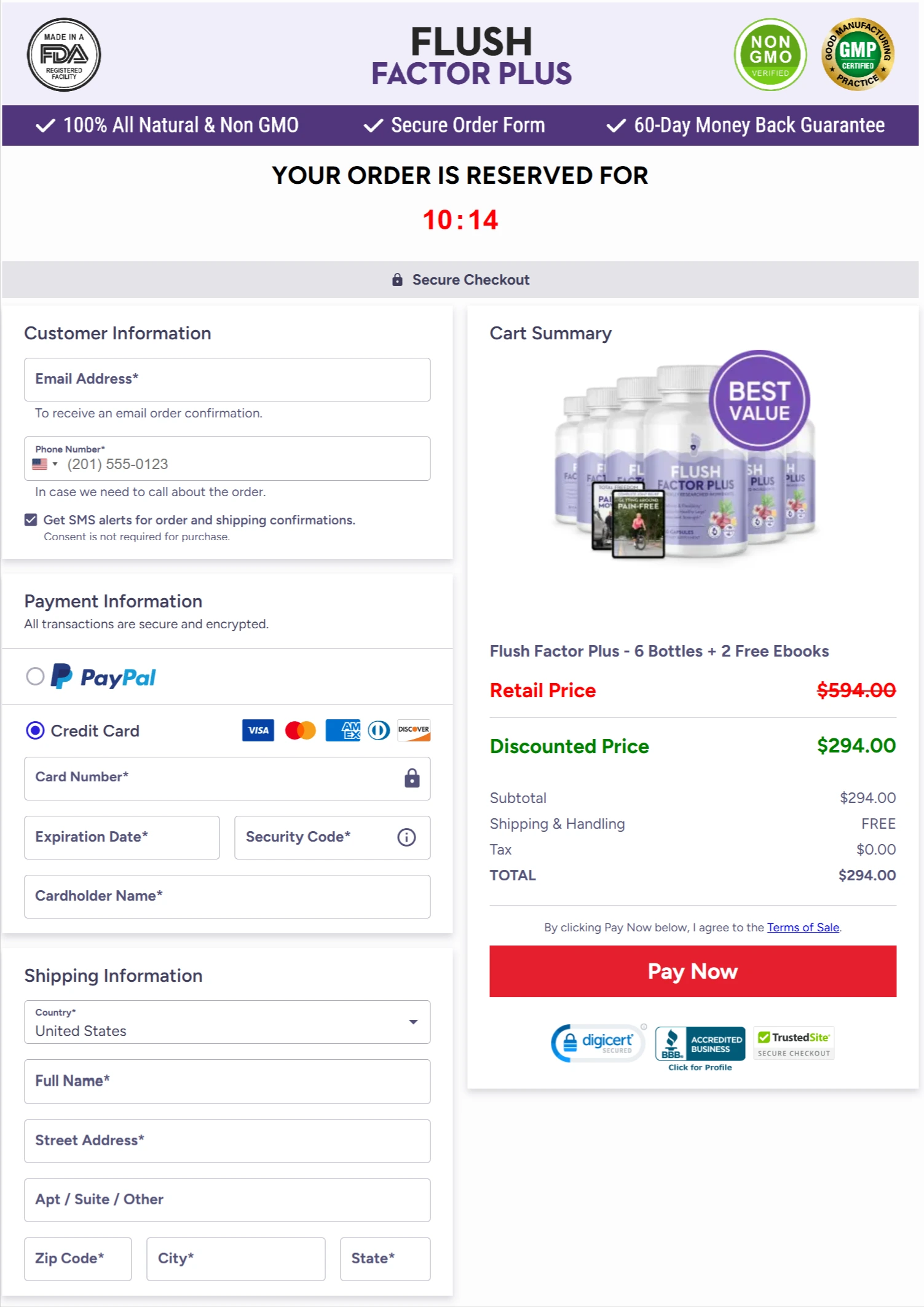Flush Factor Plus  checkout page